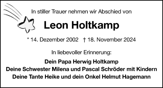 Traueranzeige von Leon Holtkamp von Nordwest-Zeitung