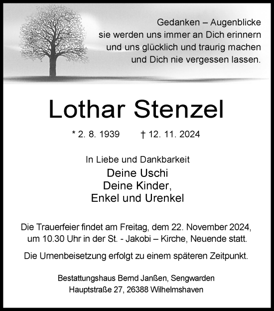 Traueranzeige von Lothar Stenzel von WZ/JW/AH