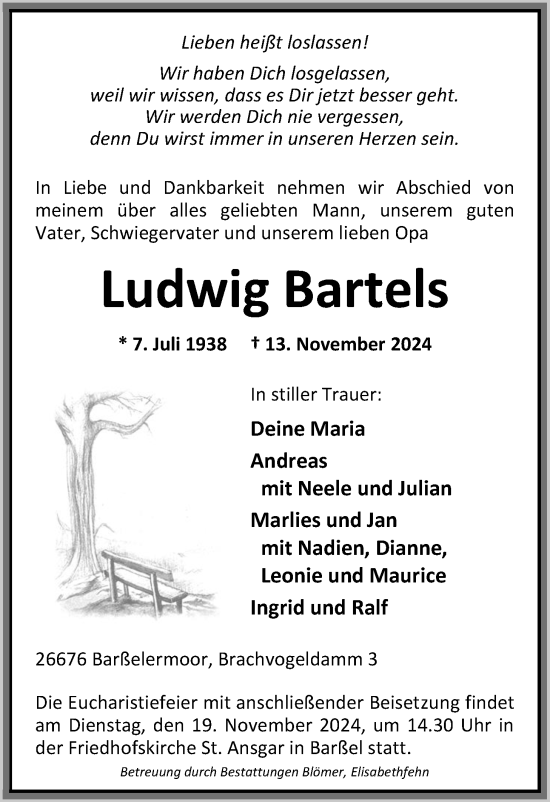 Traueranzeige von Ludwig Bartels von Nordwest-Zeitung