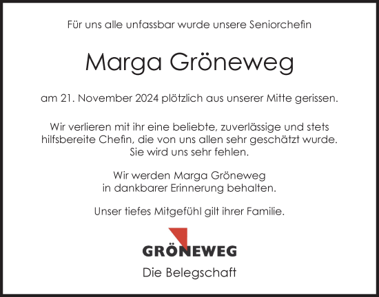 Traueranzeige von Marga Gröneweg von Nordwest-Zeitung