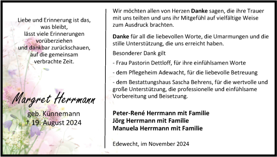 Traueranzeige von Margret Herrmann von Nordwest-Zeitung