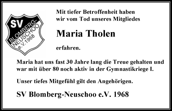 Traueranzeige von Maria Tholen von WZ/JW/AH