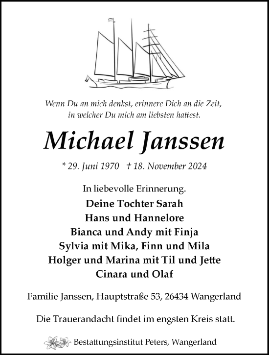 Traueranzeige von Michael Janssen von WZ/JW/AH