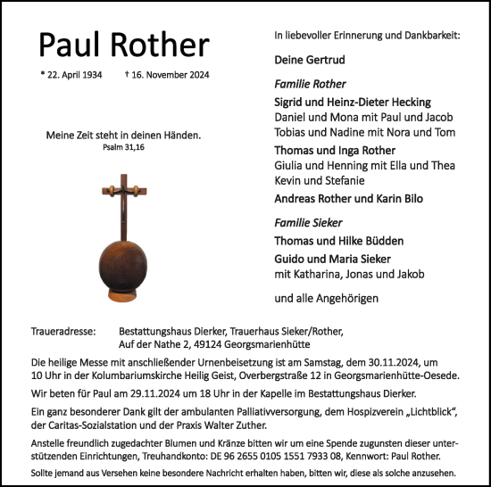 Traueranzeige von Paul Rother von WZ/JW/AH