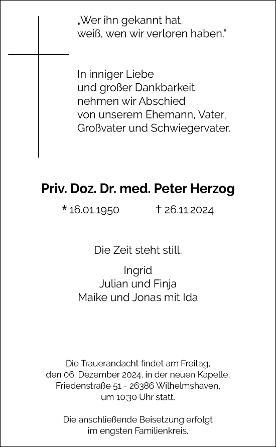 Traueranzeige von Peter Herzog von WZ/JW/AH