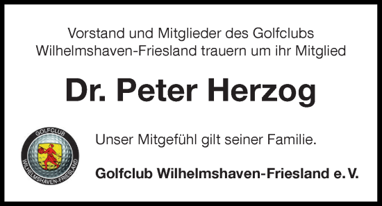 Traueranzeige von Peter Herzog von WZ/JW/AH