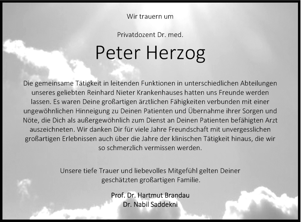  Traueranzeige für Peter Herzog vom 30.11.2024 aus WZ/JW/AH