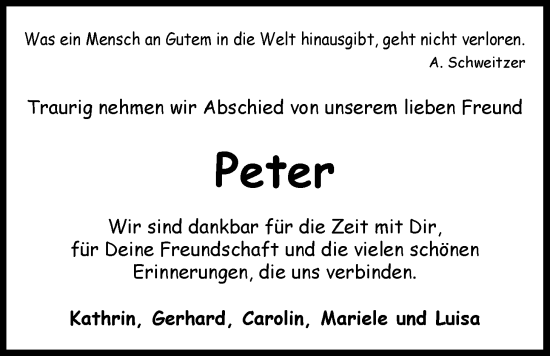 Traueranzeige von Peter Herzog von WZ/JW/AH