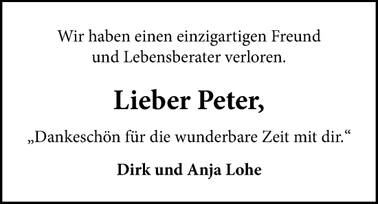 Traueranzeige von Peter Herzog von WZ/JW/AH