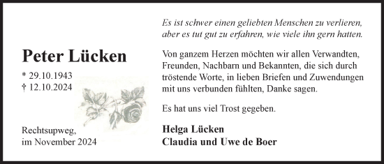 Traueranzeige von Peter Lücken von Emder Zeitung