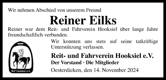 Traueranzeige von Reiner Eilks von WZ/JW/AH