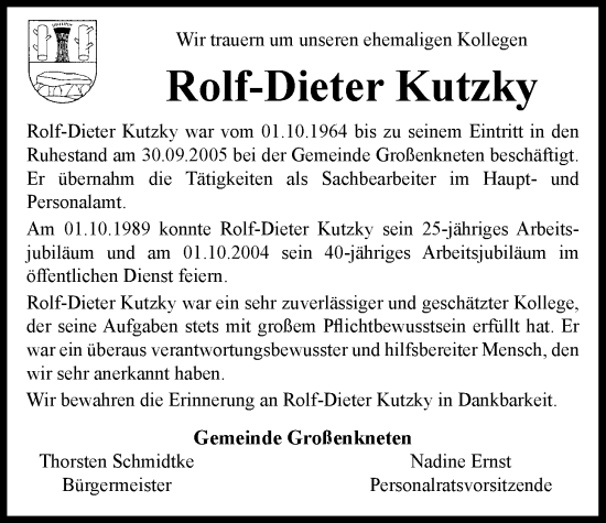 Traueranzeige von Rolf-Dieter Kutzky von Nordwest-Zeitung