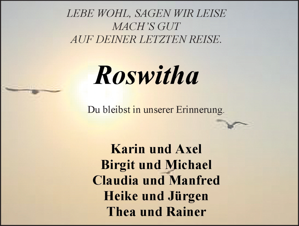  Traueranzeige für Roswitha Schubert vom 02.11.2024 aus Emder Zeitung