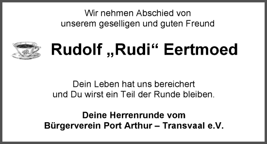 Traueranzeige von Rudolf Eertmoed von Emder Zeitung