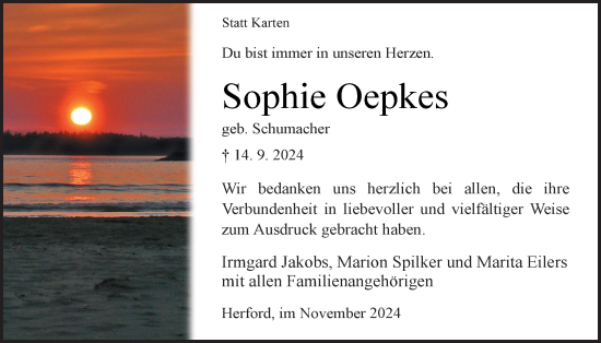 Traueranzeige von Sofie Oepkes von WZ/JW/AH