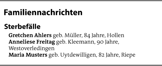 Traueranzeige von Sterbetafel vom 21.11.2024 von Emder Zeitung