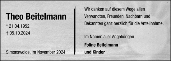 Traueranzeige von Theo Beitelmann von Emder Zeitung