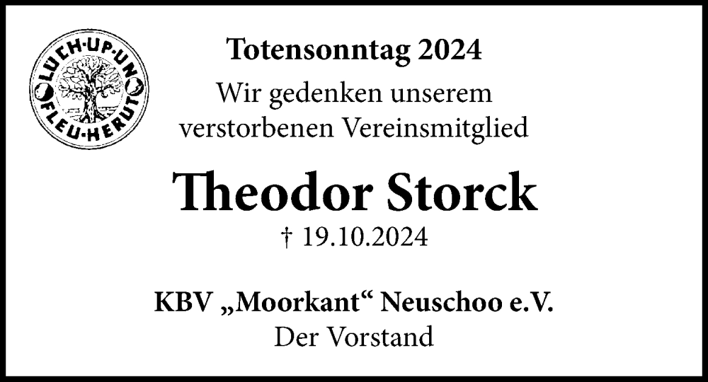  Traueranzeige für Theodor Storck vom 23.11.2024 aus WZ/JW/AH