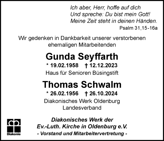 Traueranzeige von Thomas Schwalm von Nordwest-Zeitung