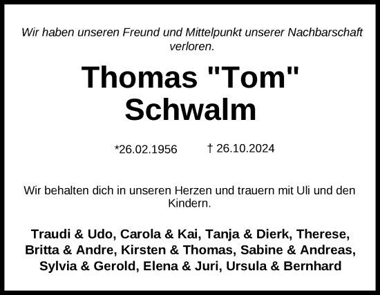 Traueranzeige von Thomas Schwalm von Nordwest-Zeitung