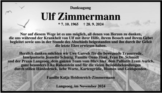 Traueranzeige von Ulf Zimmermann von WZ/JW/AH
