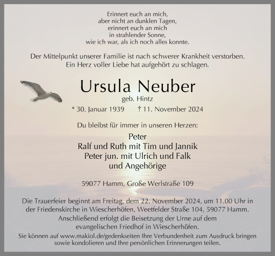 Traueranzeige von Ursula Neuber von Emder Zeitung