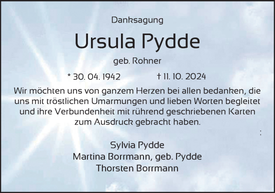 Traueranzeige von Ursula Pydde von Nordwest-Zeitung