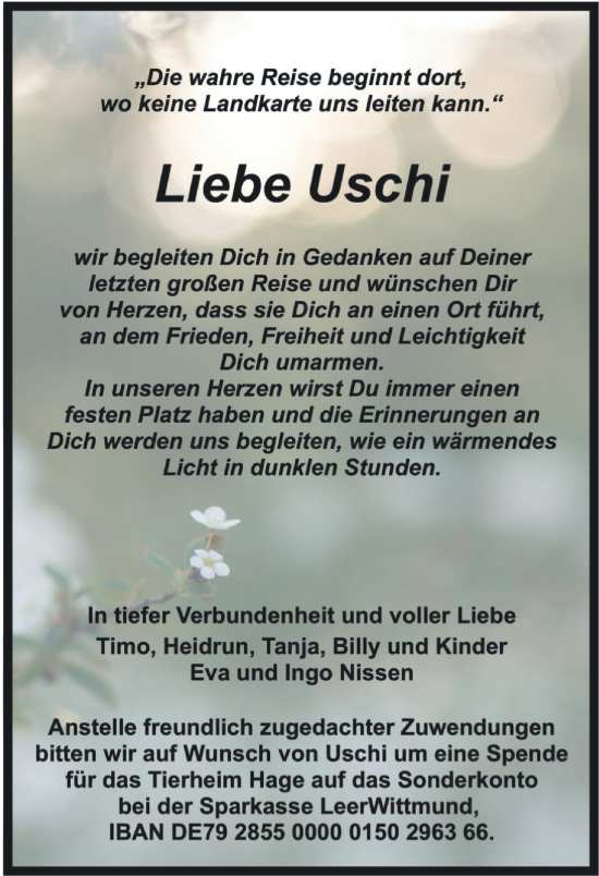 Traueranzeige von Ursula von Felde von WZ/JW/AH