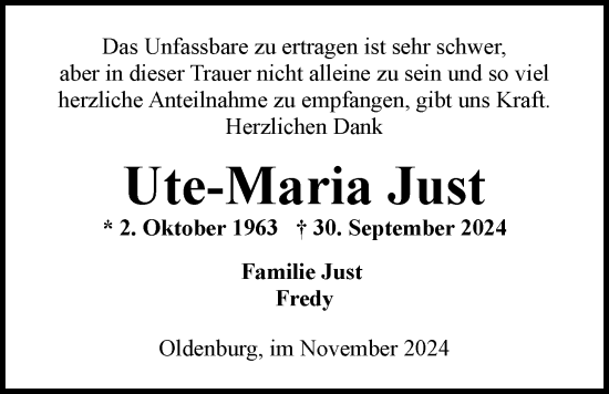 Traueranzeige von Ute-Maria Just von Nordwest-Zeitung