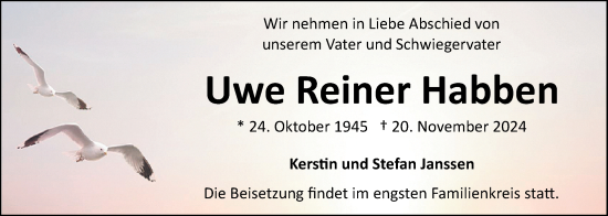 Traueranzeige von Uwe Reiner Habben von Nordwest-Zeitung