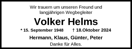 Traueranzeige von Volker Helms von Nordwest-Zeitung