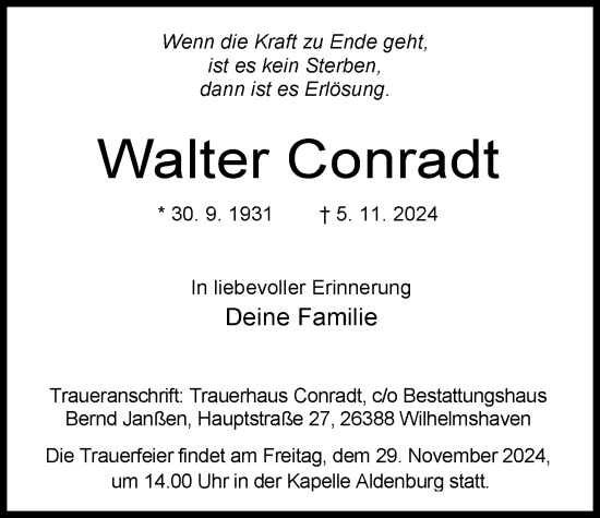 Traueranzeige von Walter Conradt von WZ/JW/AH