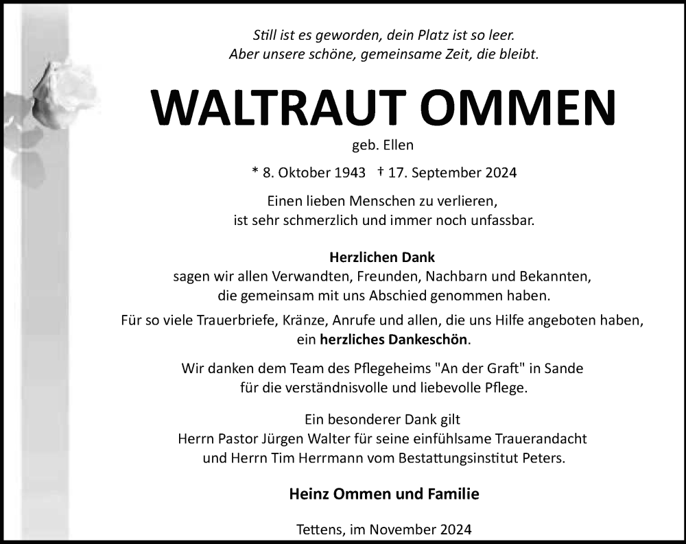  Traueranzeige für Waltraut Ommen vom 02.11.2024 aus WZ/JW/AH