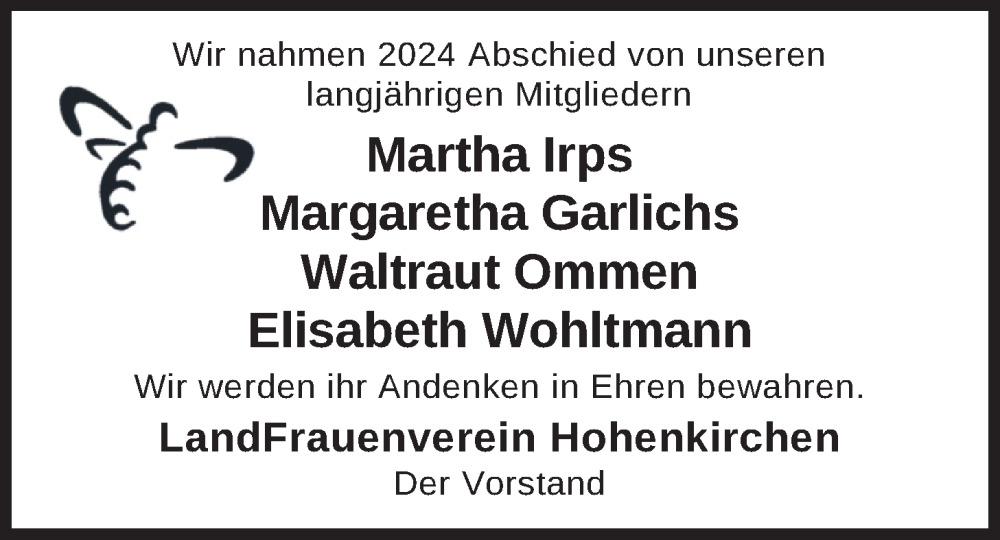  Traueranzeige für Waltraut Ommen vom 22.11.2024 aus WZ/JW/AH