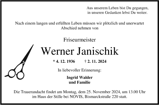 Traueranzeige von Werner Janischik von WZ/JW/AH