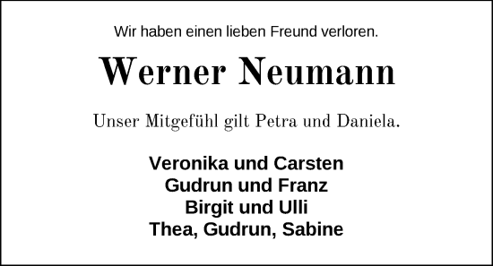 Traueranzeige von Werner Neumann von Nordwest-Zeitung