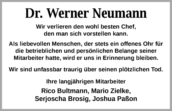 Traueranzeige von Werner Neumann von Nordwest-Zeitung