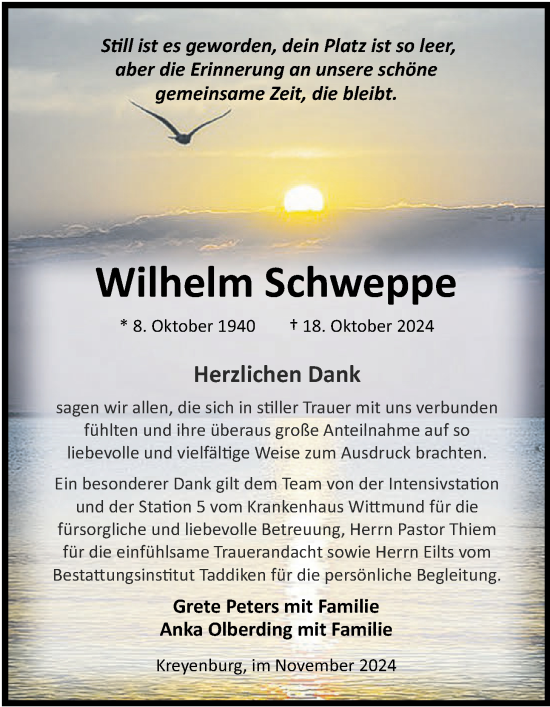 Traueranzeige von Wilhelm Schweppe von WZ/JW/AH