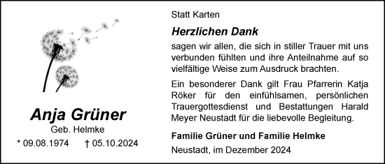 Traueranzeige von Anja Grüner von Nordwest-Zeitung