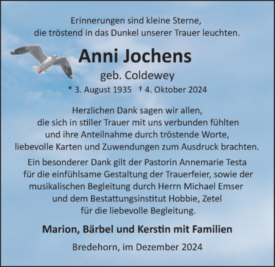 Traueranzeige von Anni Jochens von Nordwest-Zeitung