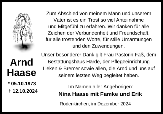 Traueranzeige von Arnd Haase von Nordwest-Zeitung
