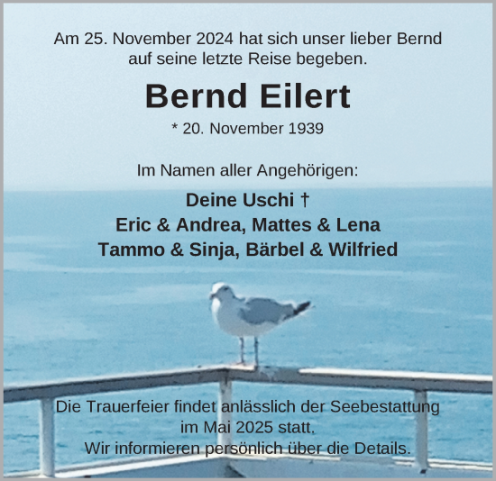 Traueranzeige von Bernd Eilert von Nordwest-Zeitung