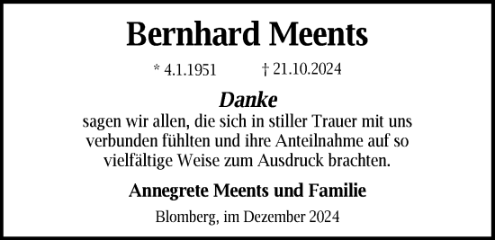 Traueranzeige von Bernhard Meents von WZ/JW/AH