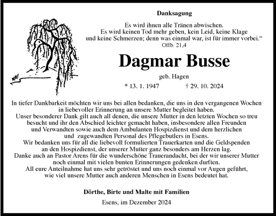 Traueranzeige von Dagmar Busse von WZ/JW/AH