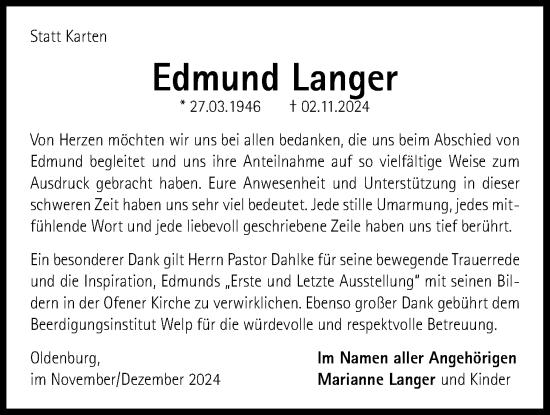 Traueranzeige von Edmund Langer von Nordwest-Zeitung