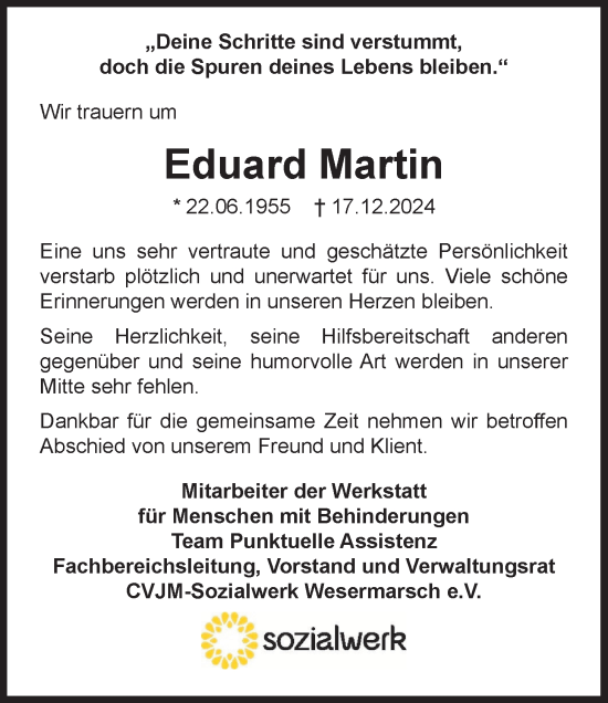 Traueranzeige von Eduard Martin von Nordwest-Zeitung