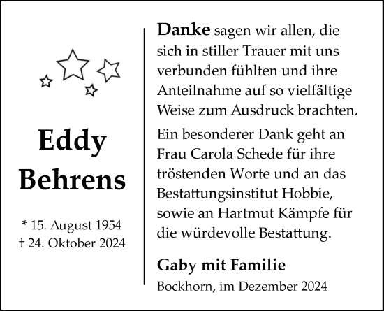 Traueranzeige von Edwin Behrens von Nordwest-Zeitung