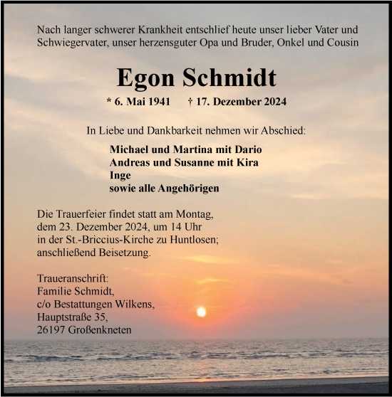 Traueranzeige von Egon Schmidt von Nordwest-Zeitung