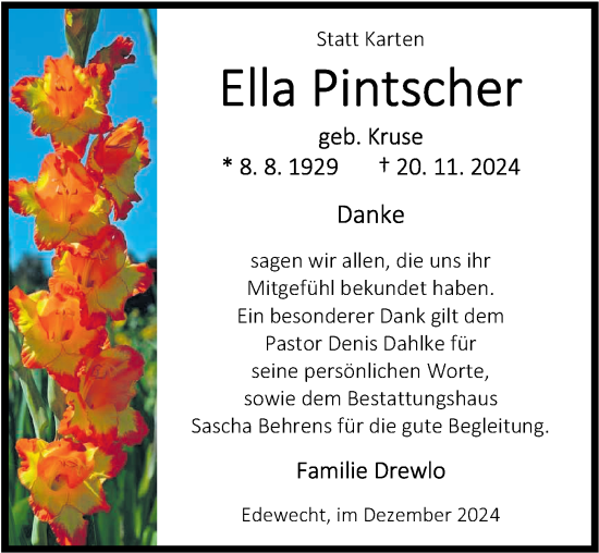 Traueranzeige von Ella Pintscher von Nordwest-Zeitung