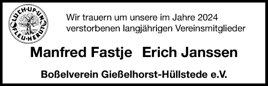Traueranzeige von Erich Janssen von Nordwest-Zeitung